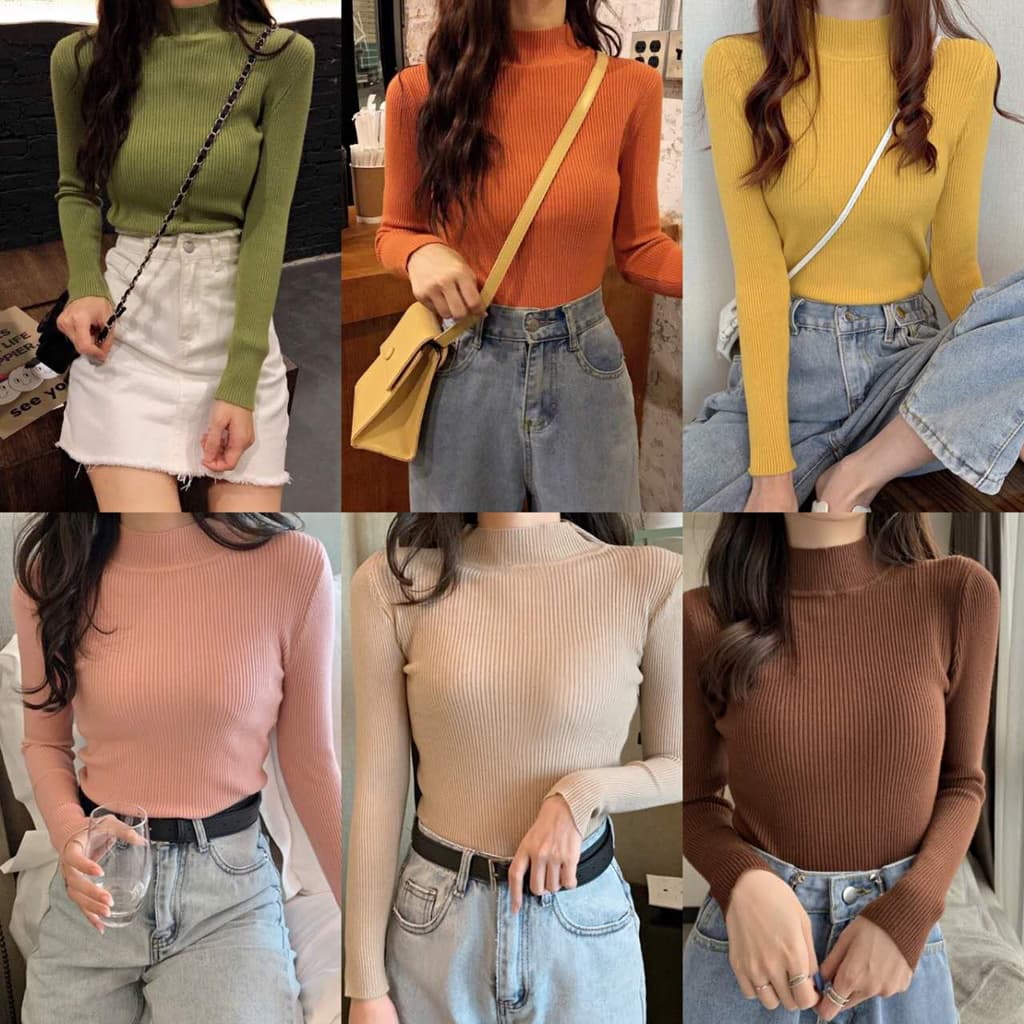 mimi&didi เสื้อแขนยาวผู้หญิง เสื้อผ้าแฟชั่นผู้หญิง คอเต่าสีพื้นแขนยาวผ้าไหมพรม ผ้านิ่มใส่สบาย#901 รูปที่ 1
