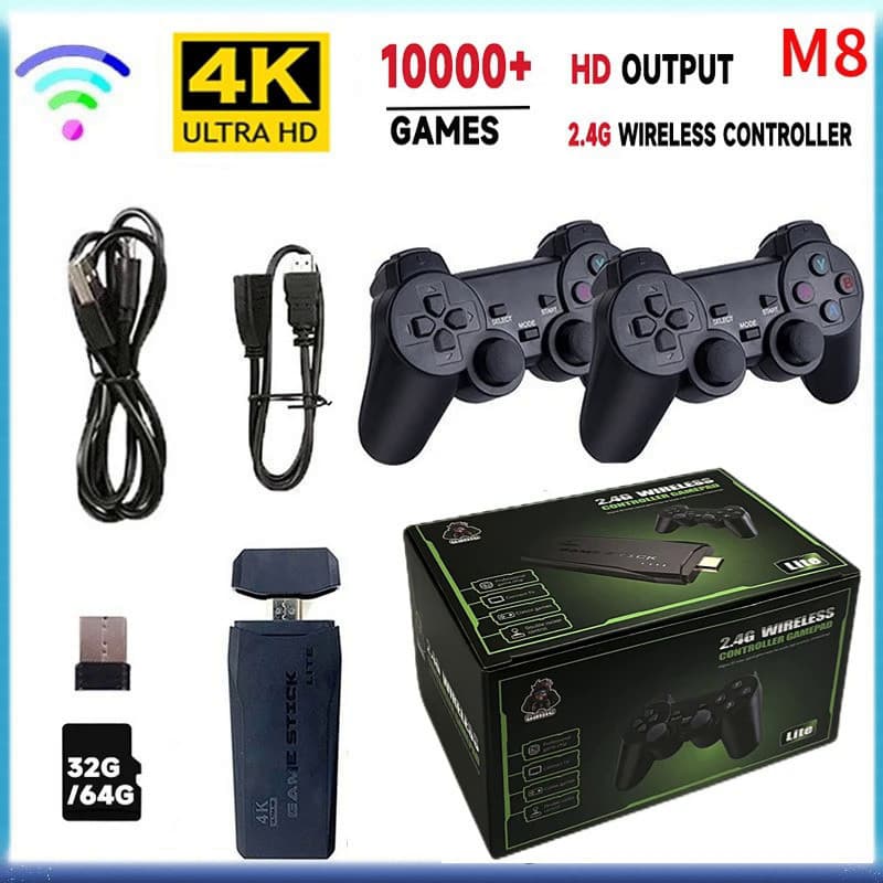 วิดีโอเกม Sticks M8 คอนโซล 2.4G ไร้สายเกม Stick 4K 10000 เกม 64GB Retro เกมสําหรับ PS1 GBA Dropshipping รูปที่ 1