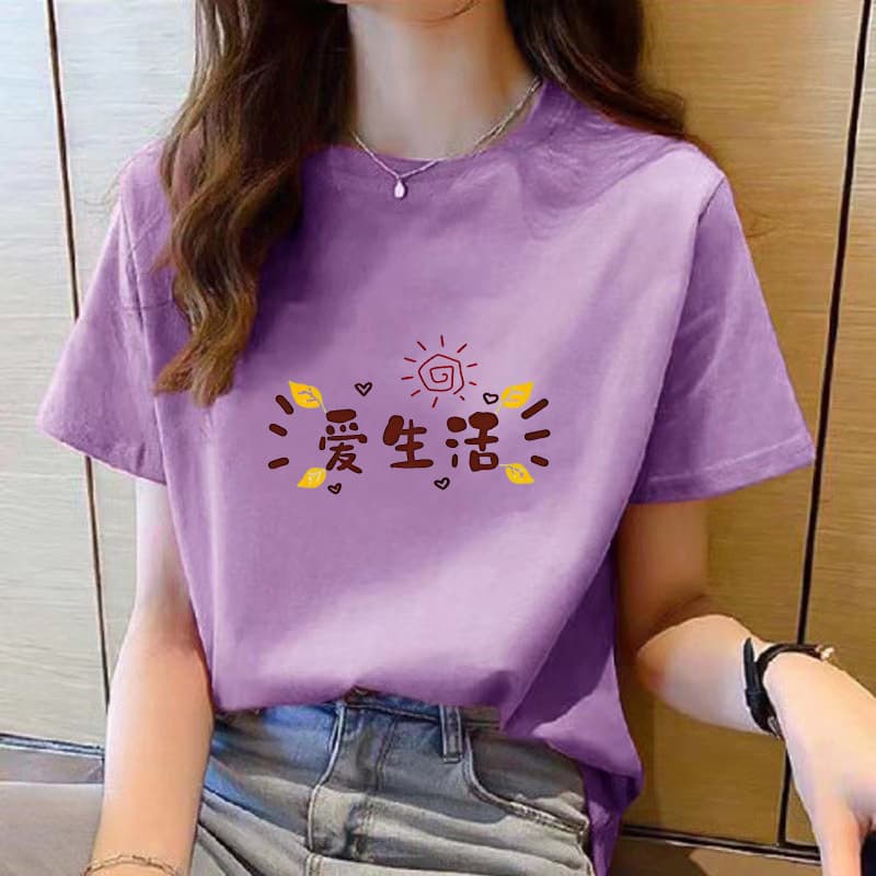 紫色 เสื้อยืด 女 ทีเสื้อ ผู้หญิง ใหม่ ฤดูร้อน พลัสไซส์ ท็อปส์ซู สําหรับผู้หญิง เสื้อผ้า แฟชั่น ผู้หญิง ที เสื้อ… รูปที่ 1
