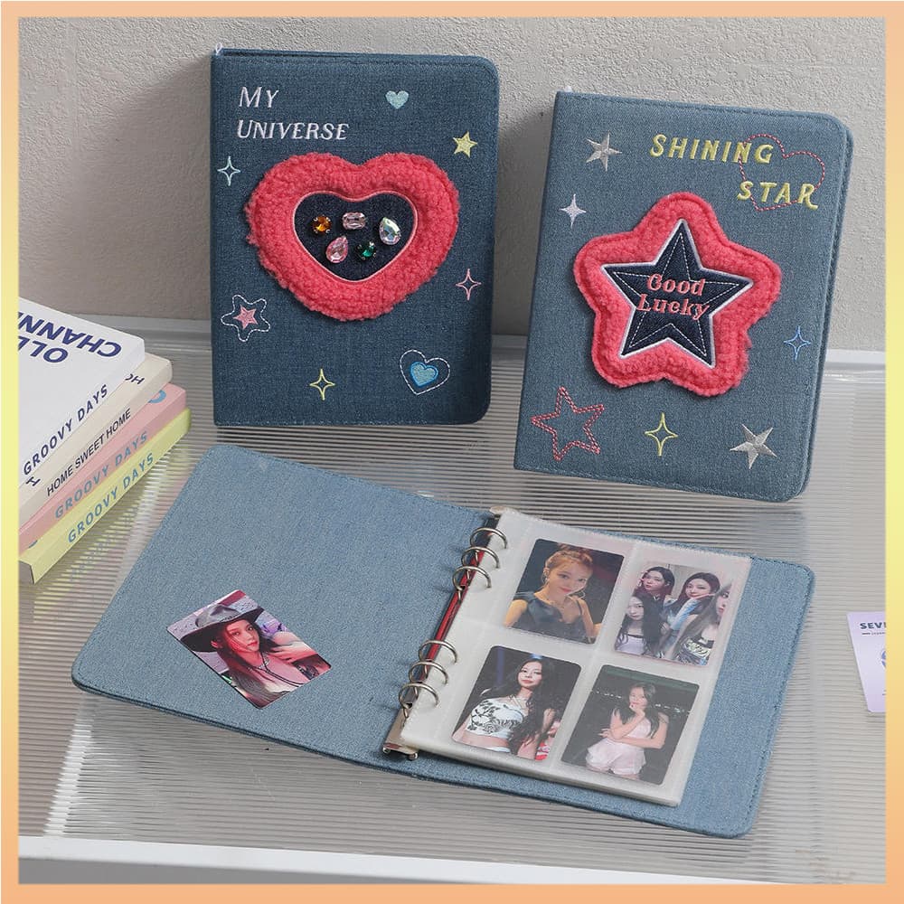 สมุดอัลบั้มภาพ ผ้ายีน ลาย Kpop ขนาด A5 สไตล์เรโทร สําหรับใส่โฟโต้การ์ด เครื่องเขียน หนังสือ โรงเรียน รูปที่ 1