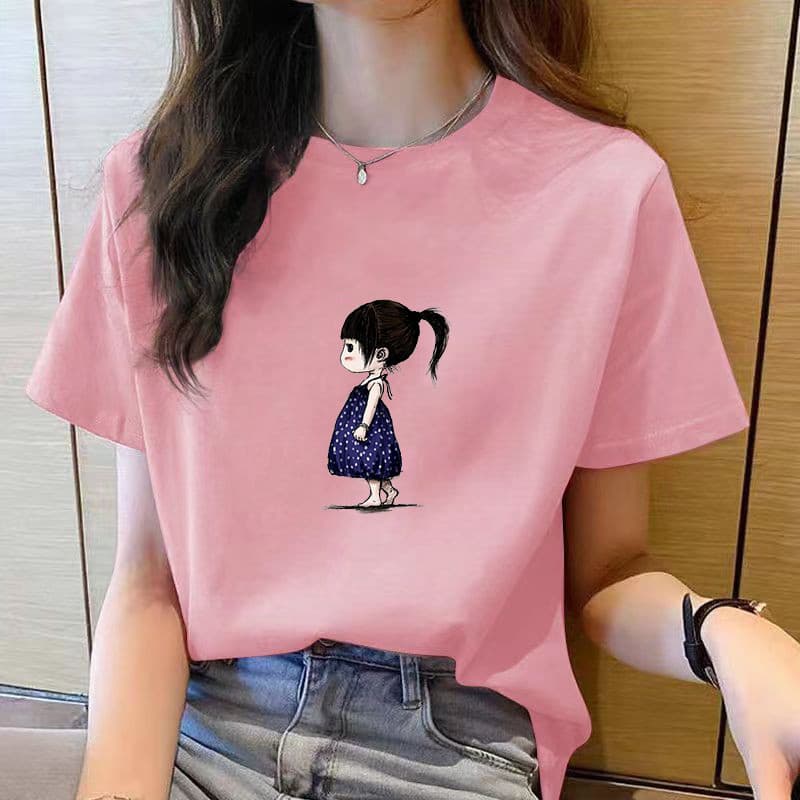 เสื้อยืดแขนสั้นผู้หญิงเสื้อยืดผู้หญิงฤดูร้อนใหม่รอบคอพลัสขนาดท็อปส์สําหรับผู้หญิงเสื้อผ้าแฟชั่นผู้หญิงเสื้อยืด… รูปที่ 1