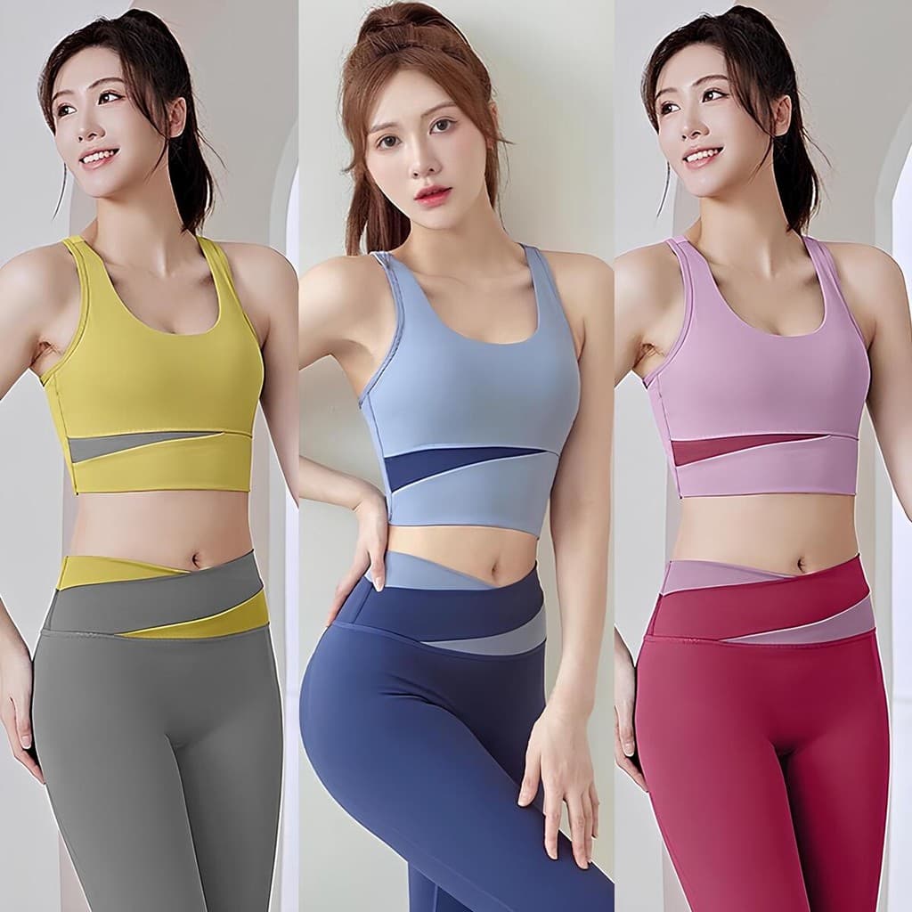New Color ชุดออกกำลังกาย แฟชั่น งานสีทูโทน ชุดโยคะ กางเกงออกกำลังกายขายาว สปอร์ตบรา…