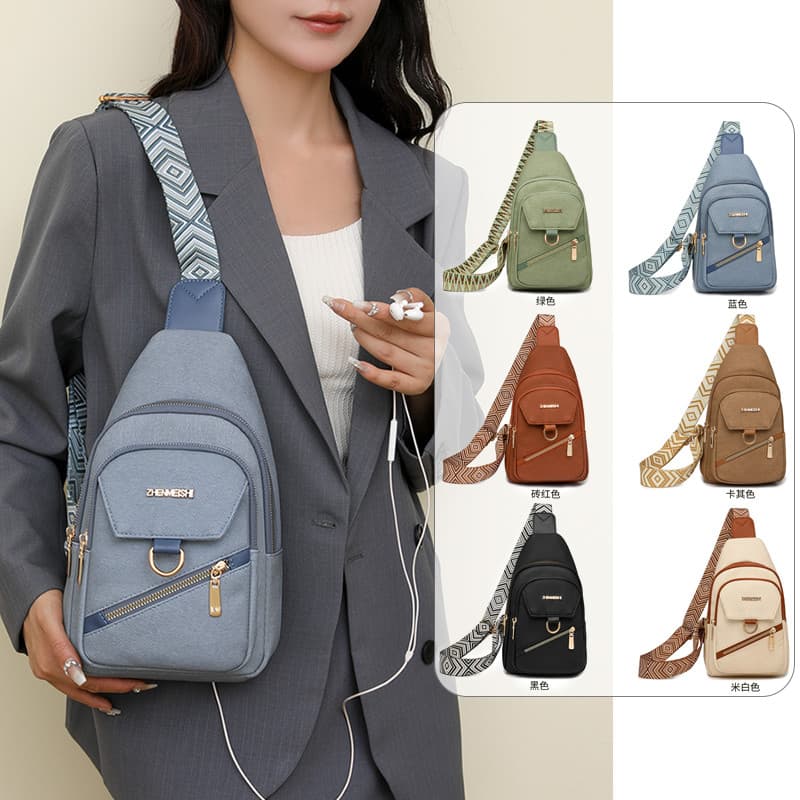 สุภาพสตรีผ้า Oxford สีทึบกระเป๋า Messenger กระเป๋าคาดหน้าอกมัลติฟังก์ชั่นแฟชั่น Water-Repellent Messenger… รูปที่ 1