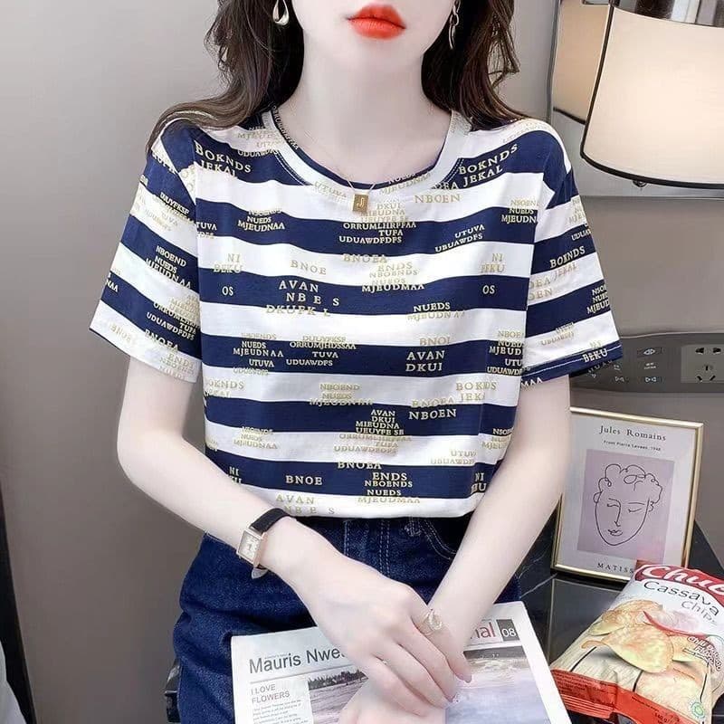 เสื้อยืดสตรีเสื้อยืดสตรีเสื้อยืดแขนสั้นผู้หญิงผ้าแฟชั่นพลัสขนาดผู้หญิงสตรีแขนสั้น รูปที่ 1