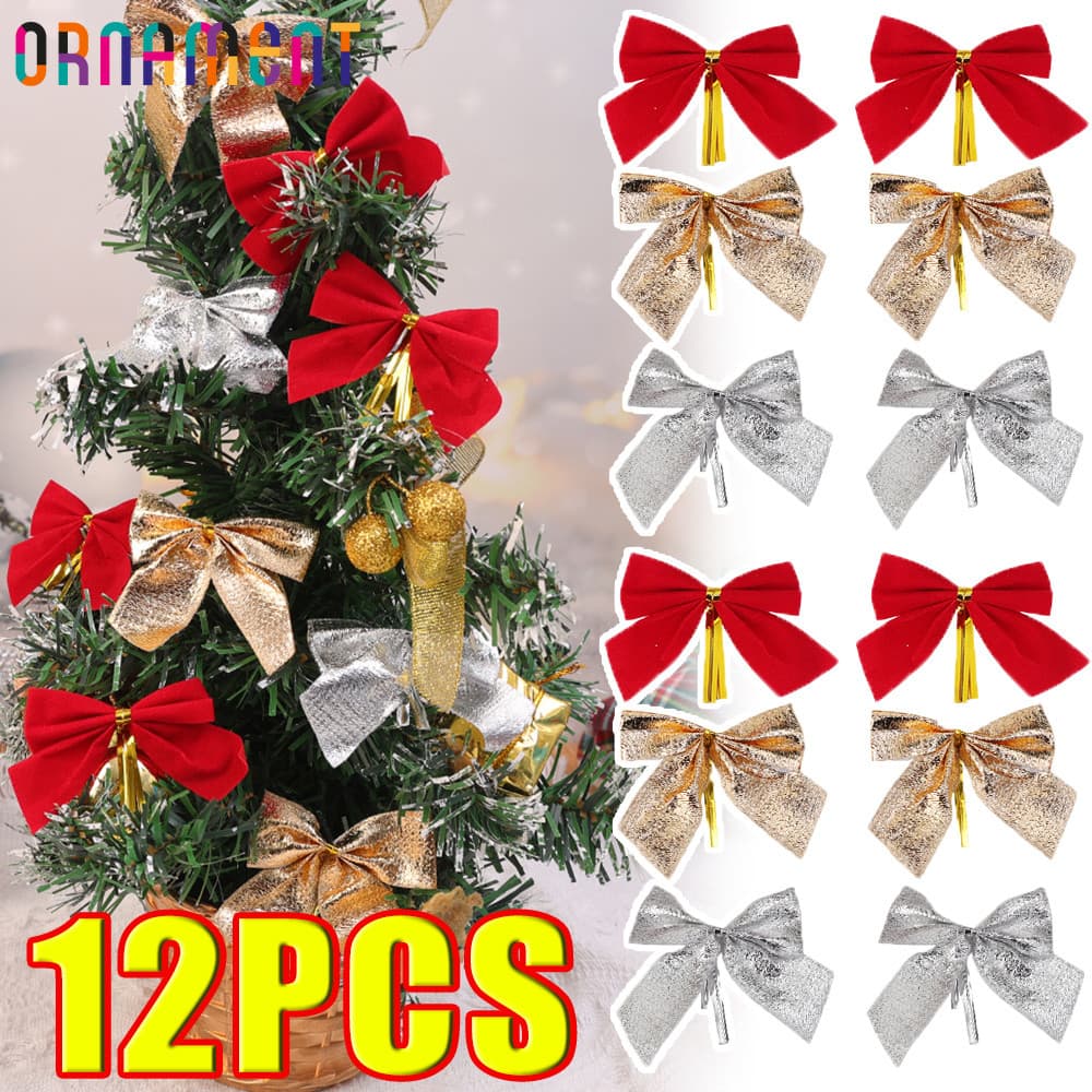 ริบบิ้นสีทองสีแดง Bowknot - จี้โบว์ต้นคริสต์มาส - เครื่องประดับกล่องนําเสนอคริสต์มาส -… รูปที่ 1