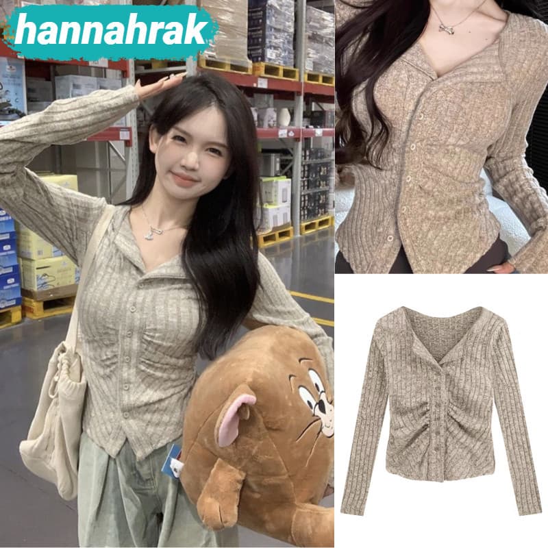 (ส่งจากกรุงเทพฯ)เสื้อคาร์ดิแกนลําลอง แขนยาว คอปก ติดกระดุม สีพื้น เข้ากับทุกการแต่งกาย สไตล์ใหม่…