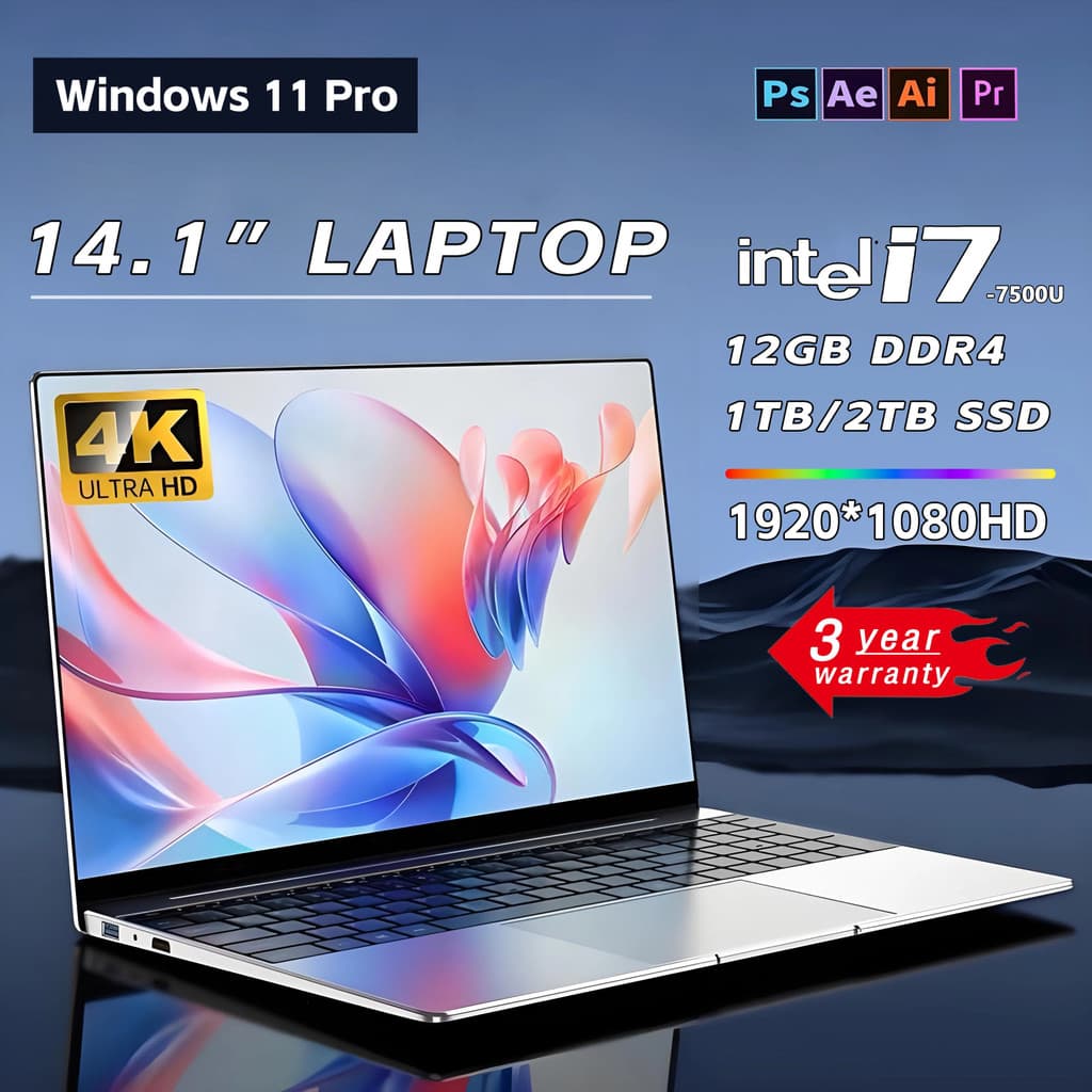 สํานักงานติดตั้งล่วงหน้า2025 คอมพิวเตอร์แล็ปท็อปน้ําหนักเบา Windows 11 Pro Notebook14.1 นิ้ว Intel i7 (ซีพียู… รูปที่ 1