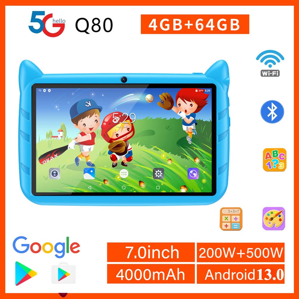 ใหม่ 7 นิ้ว Global Version 5G WiFi เด็กแท็บเล็ต Quad Core Android 13 การเรียนรู้แท็บเล็ตพีซี 4GB RAM 64GB ROM… รูปที่ 1