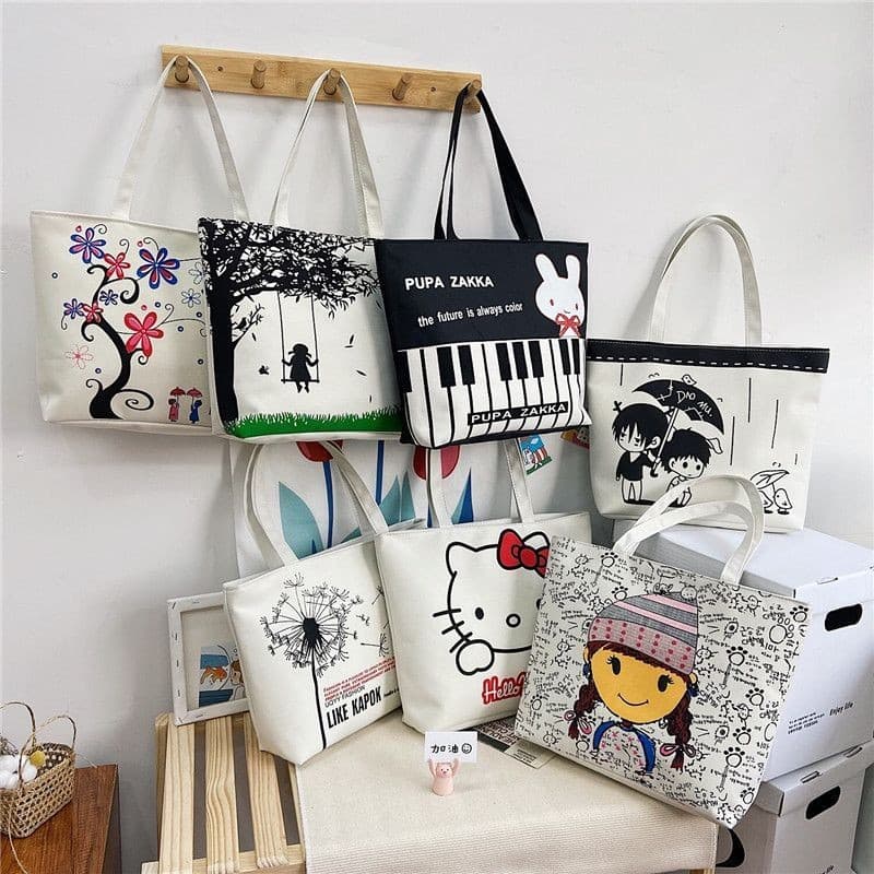 KVK-shop:กระเป๋าผ้า TOTE สไตล์ญี่ปุ่นกระเป๋าผ้านิ่ม.เนื้อผ้าดี.ใส่ของได้เยอะมีซิปด้วย. รูปที่ 1