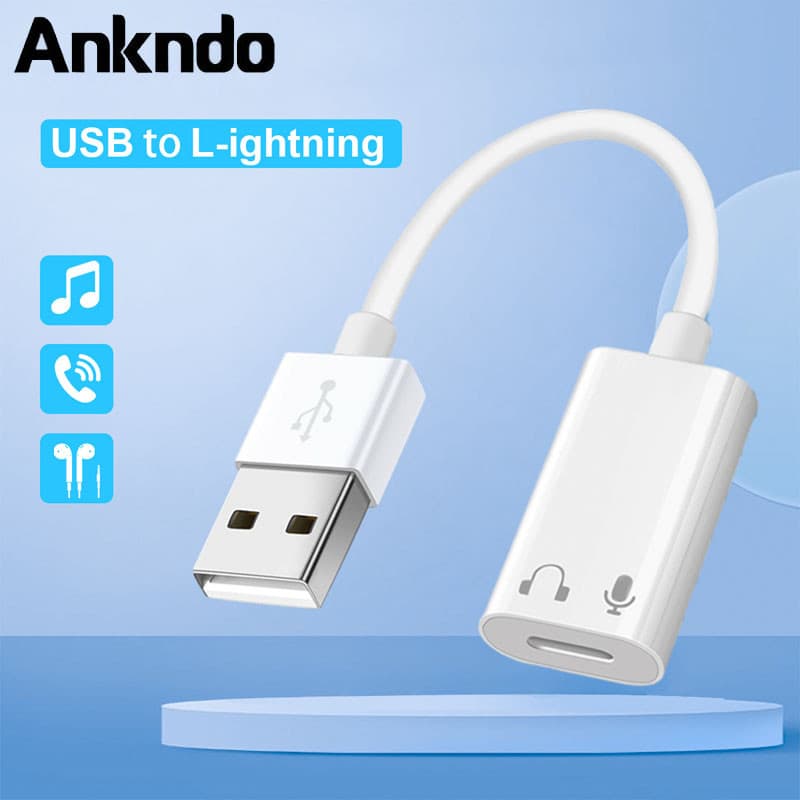 Ankndo USB To Light/ning สายหูฟังอะแดปเตอร์ IOS ตัวแปลงหูฟังแบบมีสาย รูปที่ 1