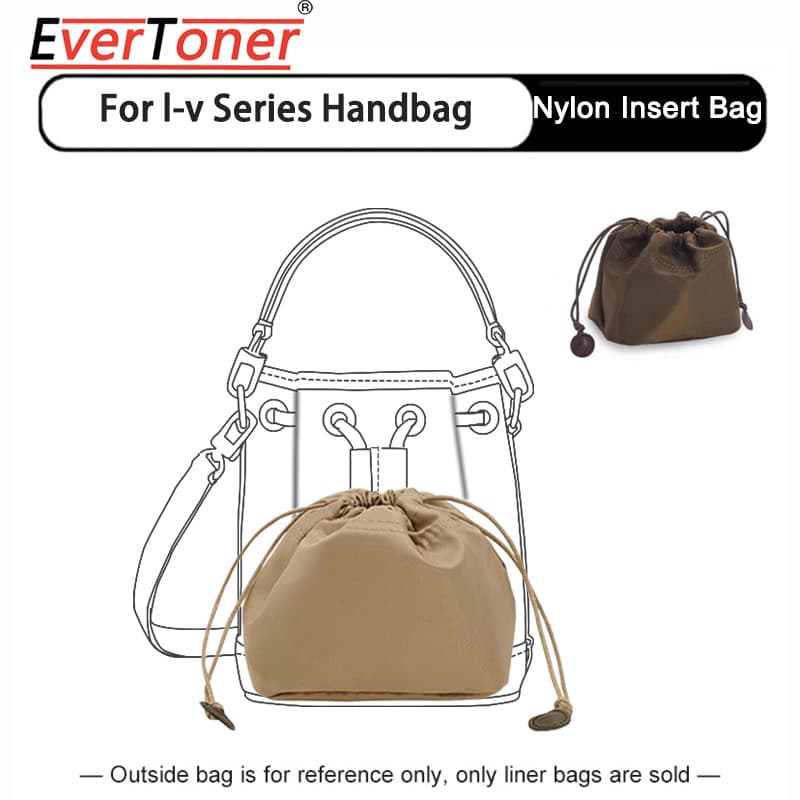 EverToner Drawstring ไนลอนกระเป๋าด้านใน Organizer ใส่กระเป๋าเหมาะสําหรับ L Na-no Noe Crossbody Bucket… รูปที่ 1