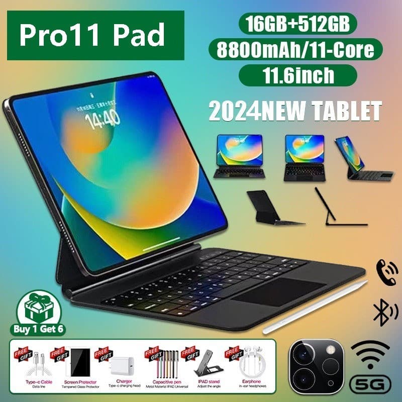 Tab Pro11 หน้าจอขนาดใหญ่ 12 นิ้วแท็บเล็ต 5G แท็บเล็ต Android 16GB RAM + 512GB ROM8800mah dual SIM… รูปที่ 1