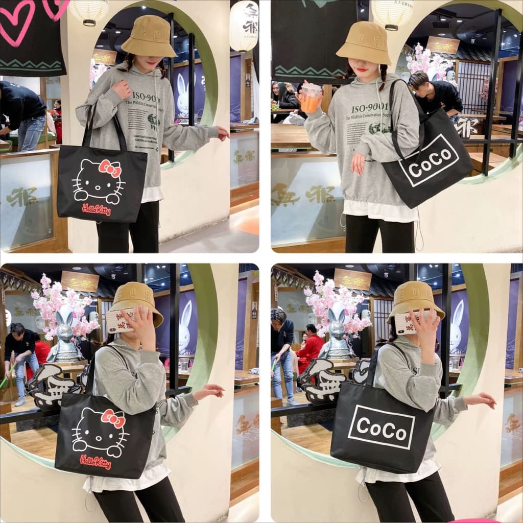 KVK-shop:กระเป๋าผ้า TOTE สไตล์ญี่ปุ่นกระเป๋าผ้านิ่ม.เนื้อผ้าดี.ใส่ของได้เยอะมีซิปด้วย.bao809 รูปที่ 1