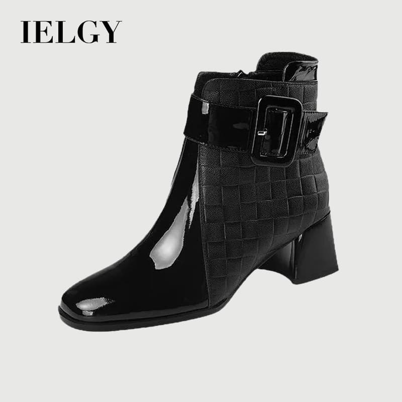 IELGY 2026 รองเท้าผู้หญิงฤดูใบไม้ร่วงใหม่ตุ๊กตาแฟชั่นรองเท้าส้นหนาสีกาแฟรองเท้าบูทหุ้มข้อ รูปที่ 1