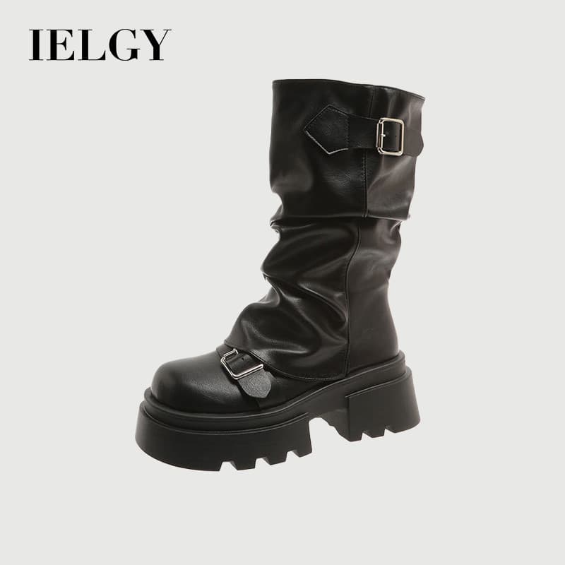 IELGY 2026 รองเท้าผู้หญิงและรองเท้า ย้อนยุค จดหมาย กลางลูกวัวรองเท้าบูทสีน้ําตาลข้อเท้ารองเท้า รูปที่ 1