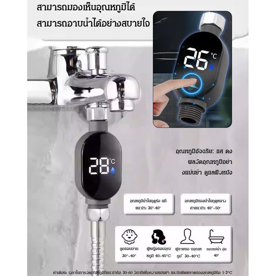 หัวฝักบัวอัจฉริยะสำหรับใช้ในบ้าน หัวฝักบัวอิเล็กทรอนิกส์กันน้ำ พร้อมจอแสดงอุณหภูมิ… รูปที่ 1