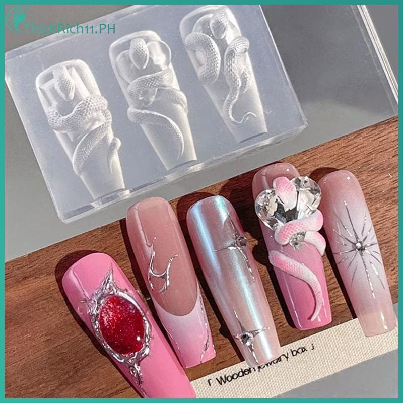 ThickRich 1/3 ชิ้น 3D เล็บซิลิโคนแกะสลักแม่พิมพ์งู DIY ตกแต่งเล็บ Art เล็บความงาม Charm… รูปที่ 1