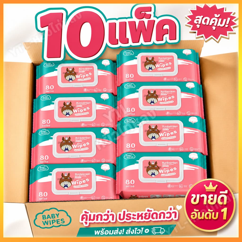 YTL【10แพ็ค】เนื้อเยื่อเปียก เนื้อเยื่อเปียกสำหรับทารก เนื้อเยื่อเปียก 80 แผ่น ผ้านุ่ม…