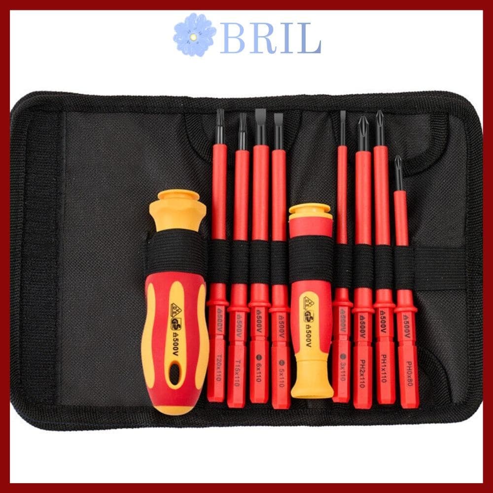 BRIL 10 ชิ้น/เซ็ตฉนวนช่างไฟฟ้าไขควง,อุปกรณ์ไฟฟ้ามือเครื่องมือเจาะ Bits, Antiskid Handle Dismountable… รูปที่ 1