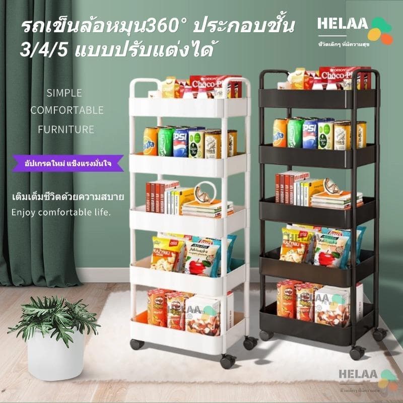 ชั้นวางของรถเข็นพลาสติก 3/4/5 ชั้น พร้อมล้อเลื่อน+ที่จับ รถเข็นเก็บของ เคลื่อนย้ายสะดวก วางของในครัว รุ่นฮิต