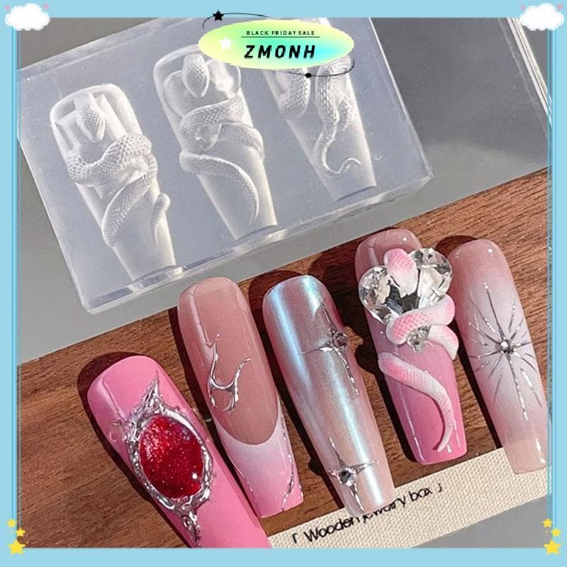 ZMONH 1/3 ชิ้น 3D เล็บซิลิโคนแกะสลักแม่พิมพ์งู DIY ตกแต่งเล็บ Art เล็บความงาม Charm… รูปที่ 1