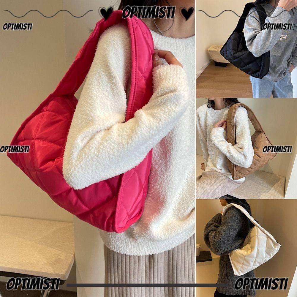 OPTIMISTI8E กระเป๋าสะพายไหล่, กระเป๋าผ้า Rhomboid ลายสก๊อต Quilted Tote กระเป๋า, Casual… รูปที่ 1