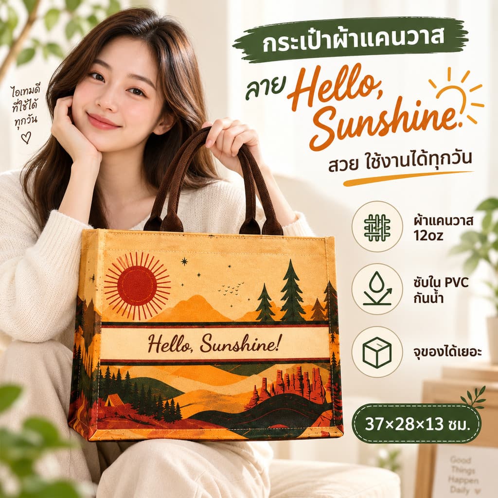 Canvas Tote Bag กระเป๋าผ้า ใส่โน้ตบุ๊ก 13 นิ้ว ปิดแม่เหล็ก จุเยอะ รูปที่ 1