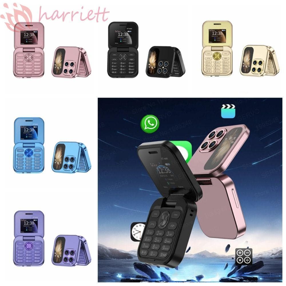 HARRIETT โทรศัพท์มือถือ Mini Flip, I17pro Dual Card Dual Standby Flip โทรศัพท์พับได้, เครื่องเล่นวิดีโอวิทยุ… รูปที่ 1