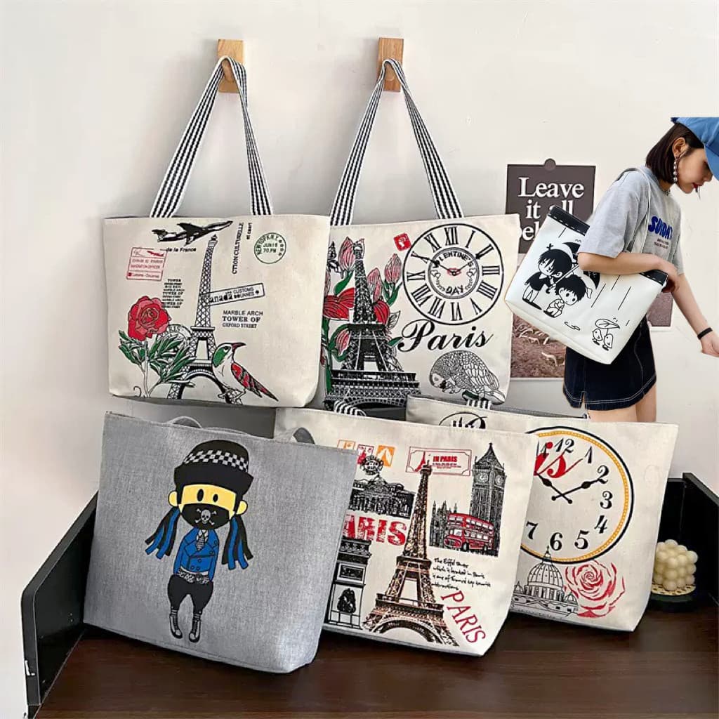 KVK-shop:กระเป๋าผ้า TOTE สไตล์ญี่ปุ่นกระเป๋าผ้านิ่ม.เนื้อผ้าดี.ใส่ของได้เยอะมีซิปด้วย.bao705 รูปที่ 1