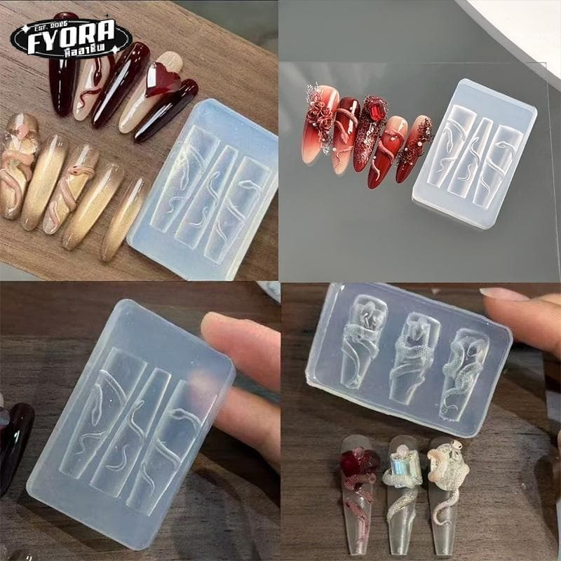 FYORA 1/3 ชิ้น 3D เล็บซิลิโคนแกะสลักแม่พิมพ์งู DIY ตกแต่งเล็บ Art เล็บความงาม Charm… รูปที่ 1
