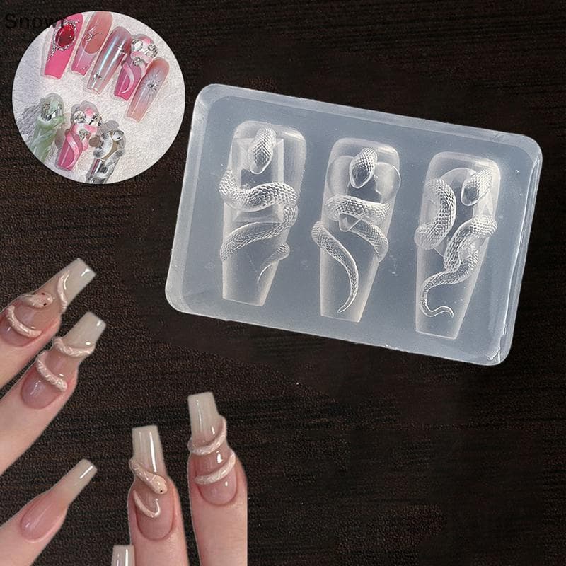 Snowr 1/3 ชิ้น 3D เล็บซิลิโคนแกะสลักแม่พิมพ์งู DIY ตกแต่งเล็บ Art เล็บความงาม Charm… รูปที่ 1