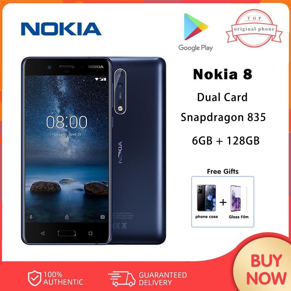 โทรศัพท์มือถือ Nokia 8 5.8 นิ้ว 4GB RAM 64GB ROM Octa-core Snapdragon 835 สมาร์ทโฟนมือสอง 98% ใหม่ รูปที่ 1