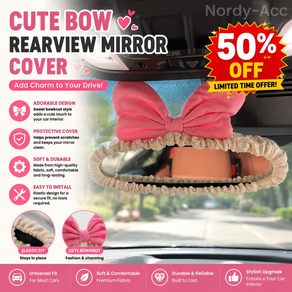 BIG BOW รถ REARVIEW MIRROR DECORATIVE COVER ยืดหยุ่นยืด Universal Auto ด้านหลังกระจกป้องกันอุปกรณ์ตกแต่งภายใน รูปที่ 1