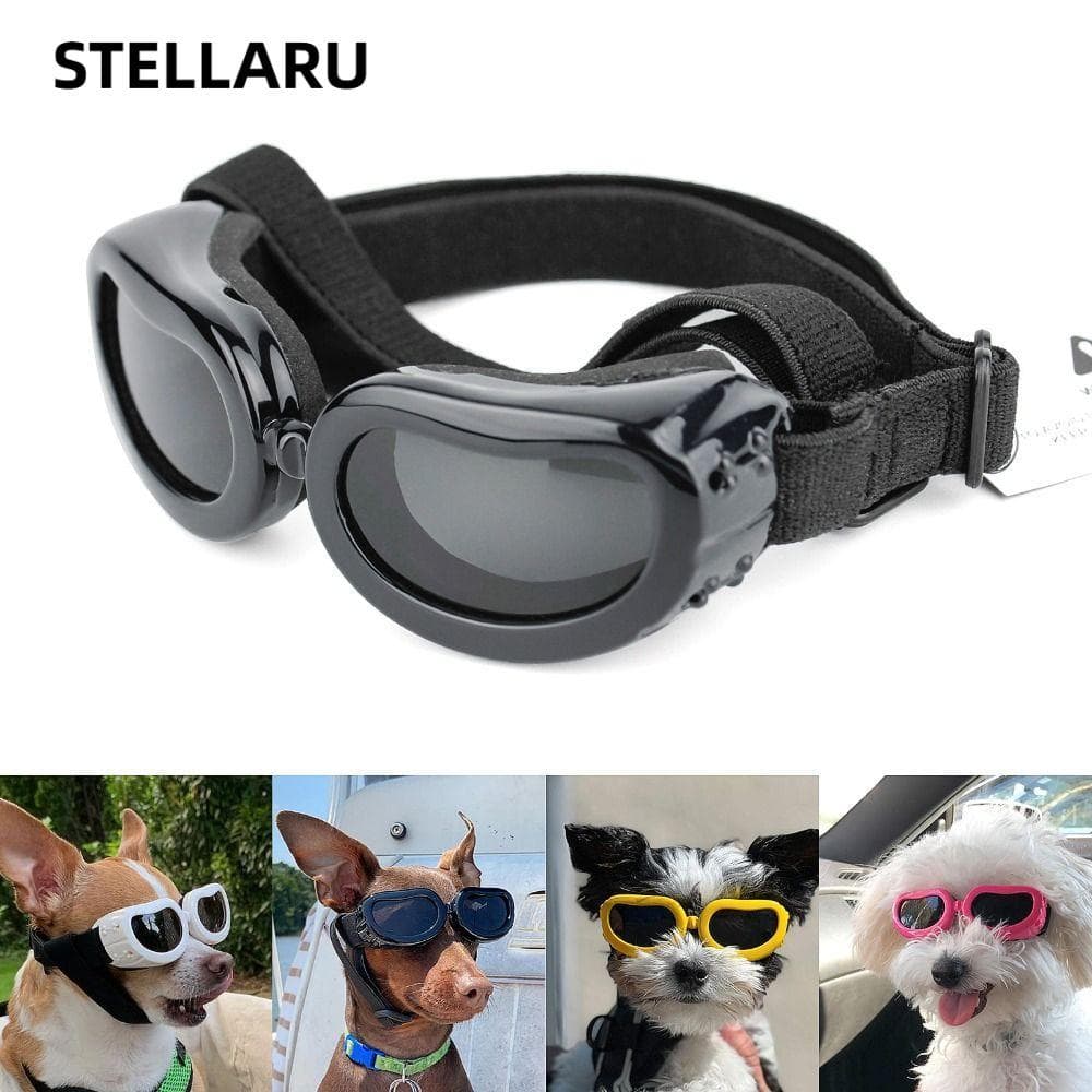 แว่นตาสัตว์เลี้ยง STELLARU, แว่นกันแดดสุนัขแมวป้องกันรังสียูวีหลายสี, เชือกกันลมเย็นปรับอุปกรณ์ประกอบฉากภาพสัต… รูปที่ 1