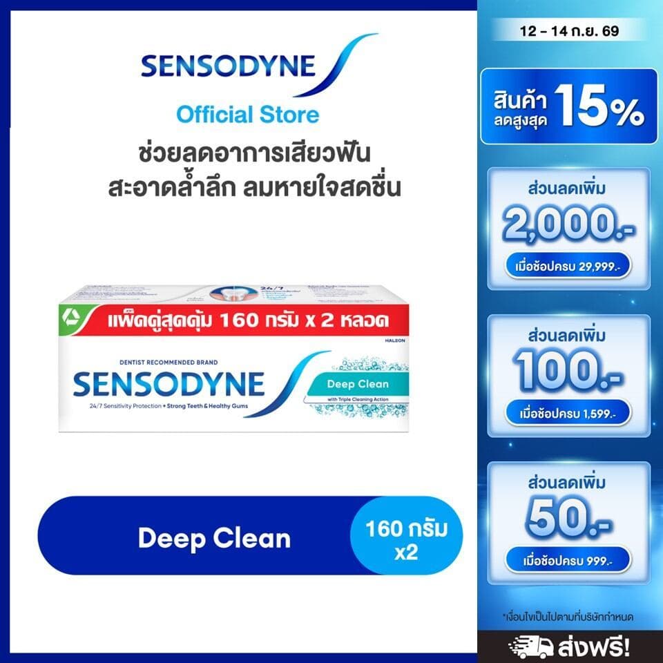 SENSODYNE TOOTHPASTE เซ็นโซดายน์ ยาสีฟัน ลดการเสียวฟัน 24/7 160 กรัม แพ็ค 2