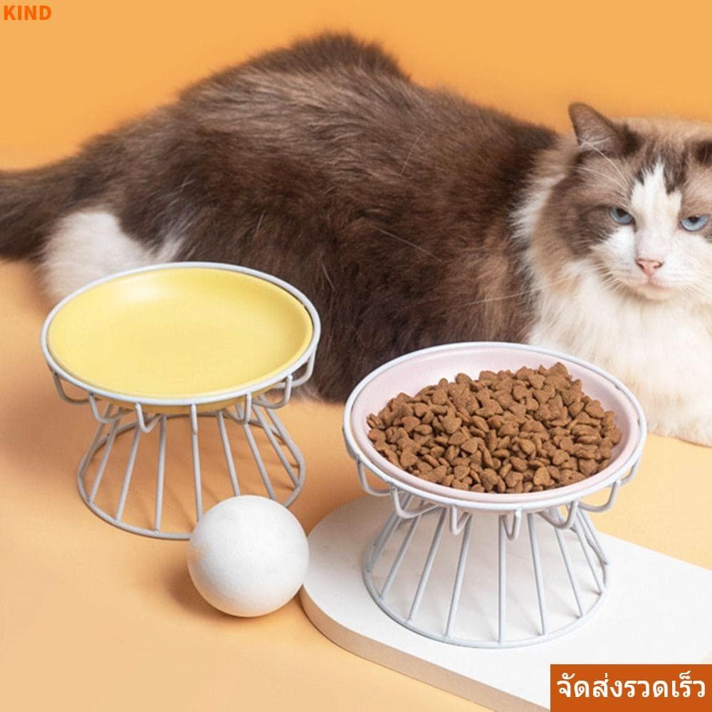 KIND ชามอาหารแมว, เซรามิคยกสัตว์เลี้ยงชามขนมชามสัตว์เลี้ยง,สัตว์เลี้ยงทนทานคอป้องกันสัตว์เลี้ยงจานให้อาหารสัตว… รูปที่ 1