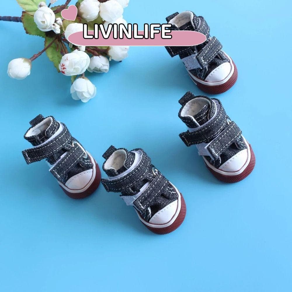 LIVINLIFE รองเท้าสัตว์เลี้ยง, ปรับ Denim ลูกสุนัขสัตว์เลี้ยงสุนัขรองเท้า, คุณภาพสูง 4 ชิ้น/เซ็ต Breathable… รูปที่ 1