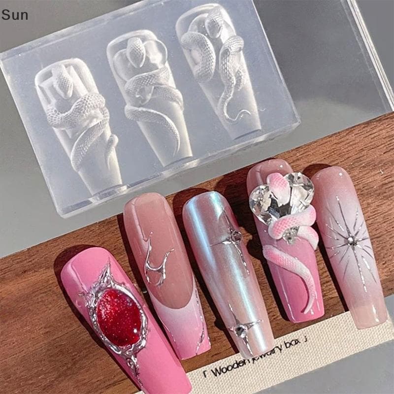 Sun 1/3 ชิ้น 3D เล็บซิลิโคนแกะสลักแม่พิมพ์งู DIY ตกแต่งเล็บ Art เล็บความงาม Charm… รูปที่ 1