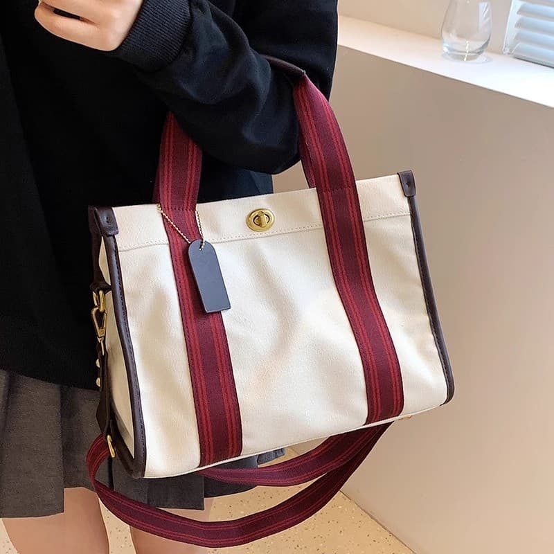กระเป๋าผ้า Niche Portable Class Commuter Tote Bag กระเป๋าผ้า Messenger Bag กระเป๋าผ้าใบความจุขนาดใหญ่หญิง 8AGW รูปที่ 1