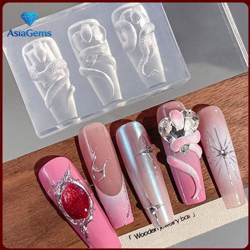 AsiaGems 1/3 ชิ้น 3D เล็บซิลิโคนแกะสลักแม่พิมพ์งู DIY ตกแต่งเล็บ Art เล็บความงาม Charm… รูปที่ 1