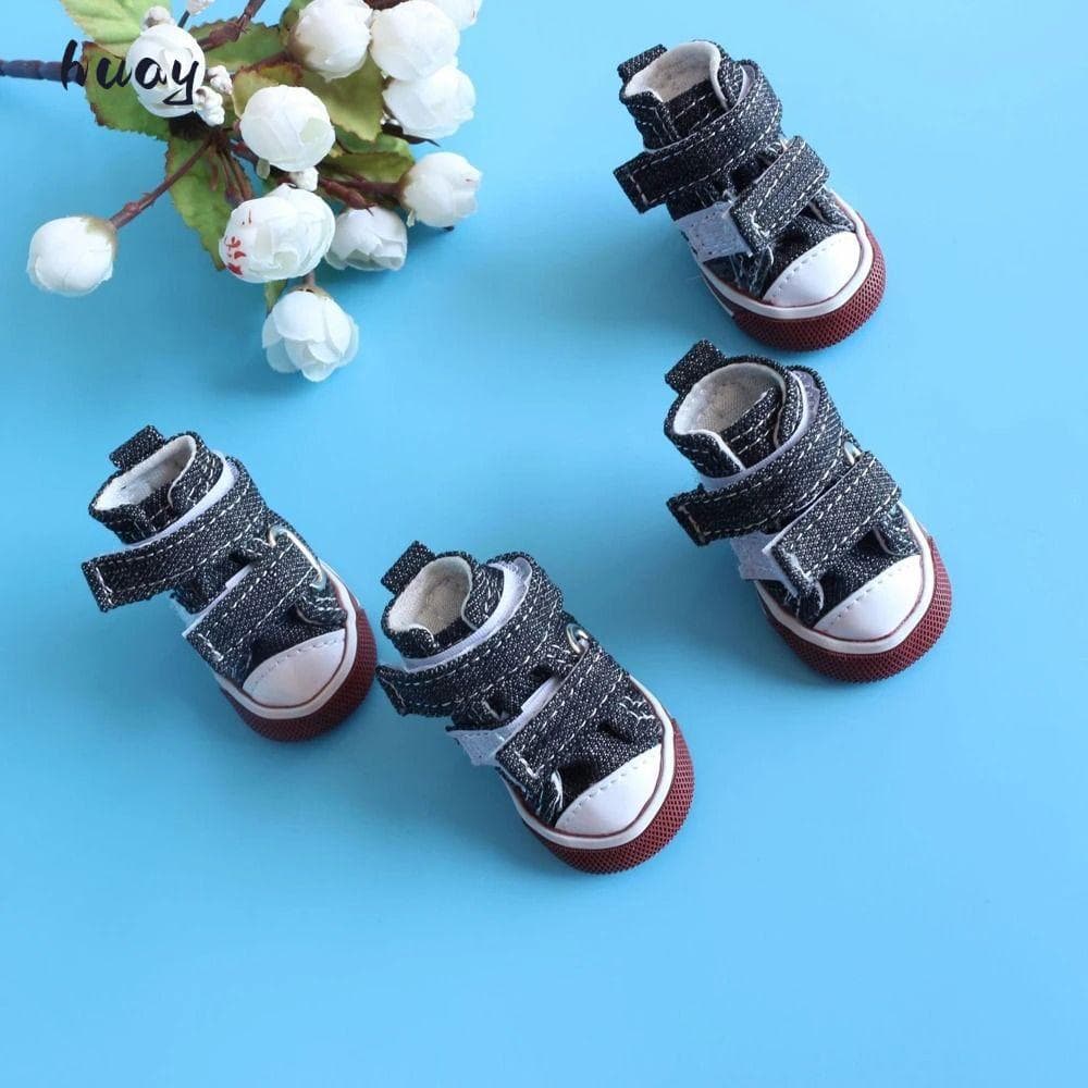 HUAYU รองเท้าสัตว์เลี้ยง, กันน้ํา 4 ชิ้น/เซ็ตลูกสุนัขสัตว์เลี้ยงสุนัขรองเท้า, Creative ปรับ Denim Dirt-proof… รูปที่ 1