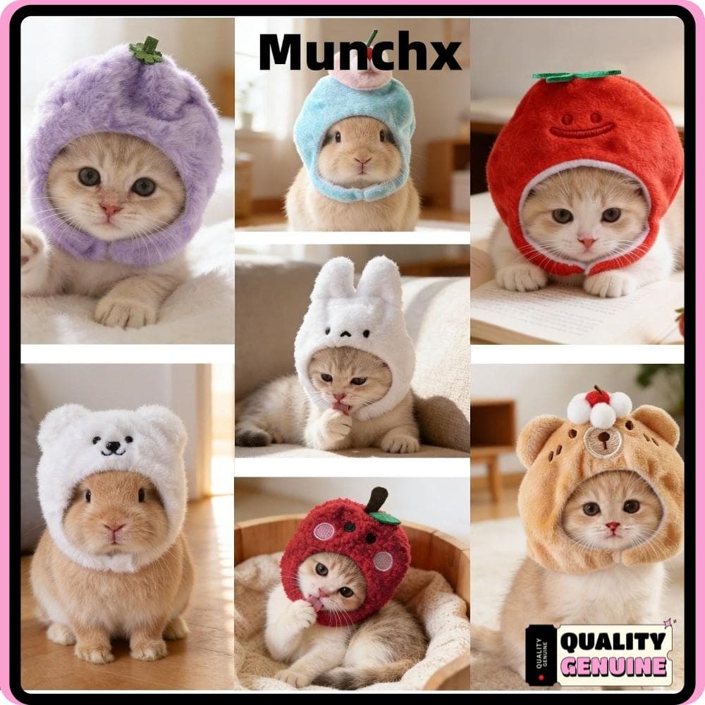 MUNCHX หมวกสัตว์เลี้ยง, หมวกแมวน่ารักนุ่มสบาย, เครื่องประดับสัตว์เลี้ยงแฟชั่น… รูปที่ 1