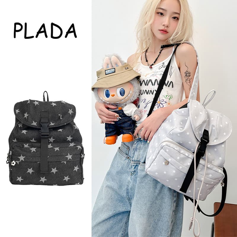PLADA กระเป๋าลายจุด กระเป๋านักเรียนกระเป๋า canvas สบายๆ อเนกประสงค์ ความจุสูง พิมพ์ รูปที่ 1