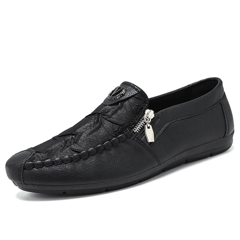 Tel: Peas รองเท้า Four Seasons รองเท้าเดี่ยว Retro ซิปรองเท้าหนังลําลองผู้ชายรองเท้า Slip-On รองเท้าขี้เกียจ… รูปที่ 1