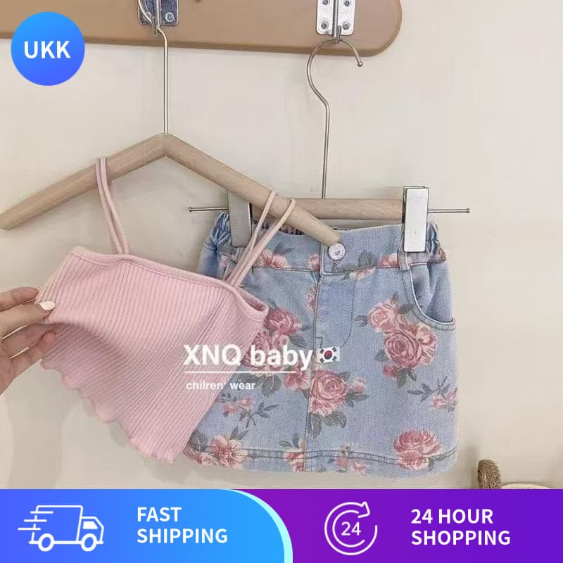 80-130 ชุดสองชิ้นสไตล์เกาหลีสำหรับเด็กหญิง ฤดูร้อน сочета้วยีนส์และเสื้อด้านบน ชุดสไตล์เกาหลีเด็กผู้หญิง… รูปที่ 1