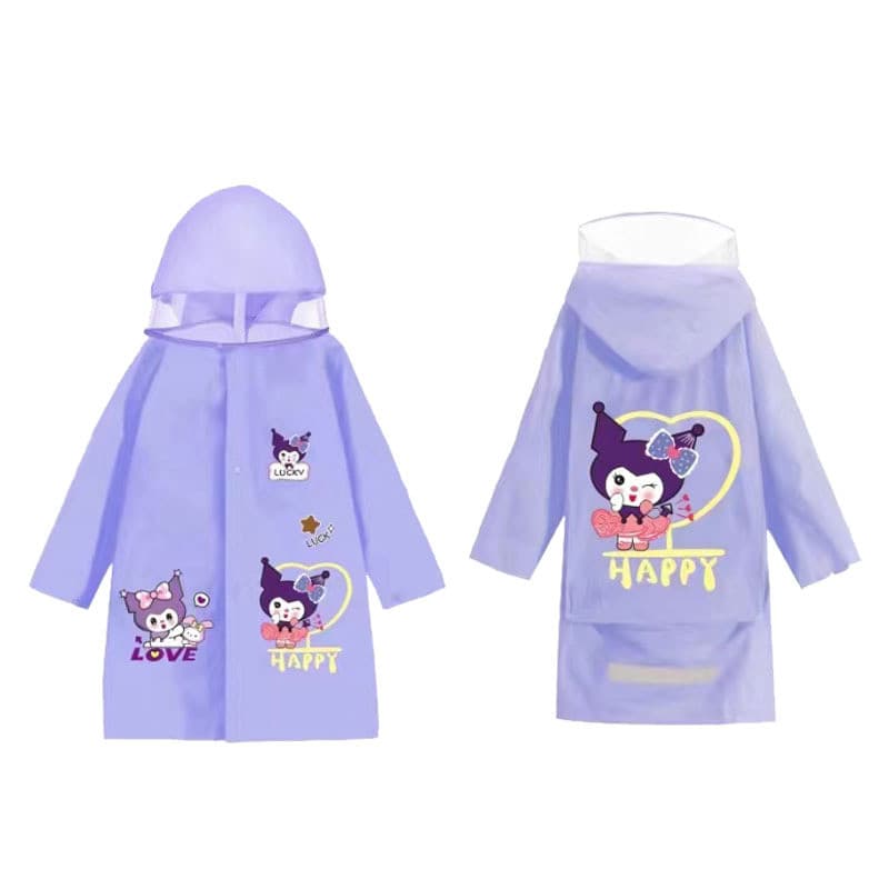 เสื้อกันฝนขนาดกลางเด็กขนาดกลางน่ารักเด็กชายและเด็กหญิงที่มีหมวกขนาดใหญ่และกระเป๋านักเรียนขนาดใหญ่เส รูปที่ 1