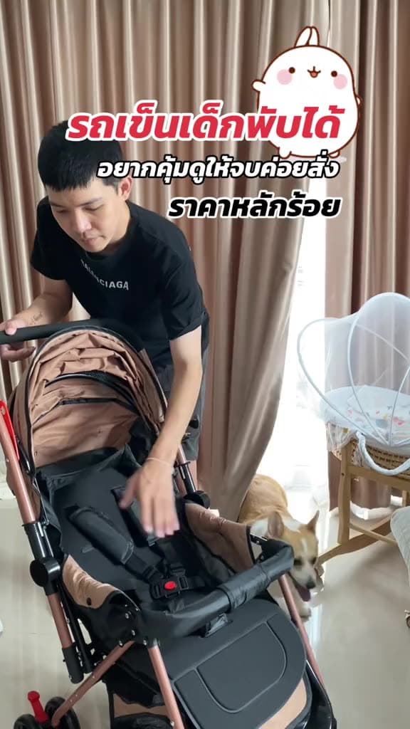 Beige รถเข็นเด็ก รถเข็นพับได้ ล้อคู่แข็งแรง ปรับนอนได้ แถมถาดอาหารฟรี ดีไซน์หรู พกพาง่าย สำหรับเด็กแรกเกิด…