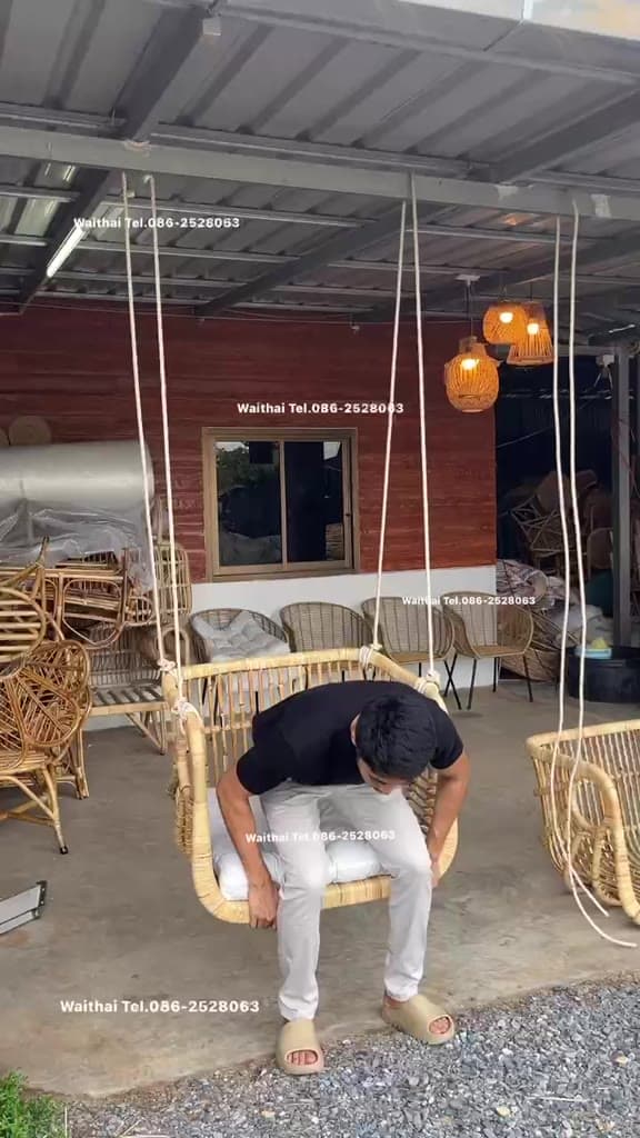 ถูกที่สุด พร้อมส่ง ชิงช้าหวายแท้ ขนาด1ที่นั่ง รวมเบาะนุ่มๆ+เชือกผูก 🍋 Swing Chair rattan
