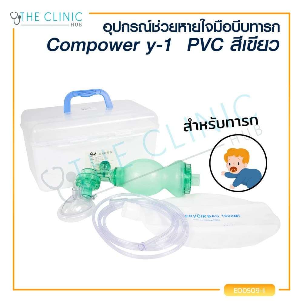 Ambu Bag อุปกรณ์ช่วยหายใจ อุปกรณ์ช่วยหายใจแบบบีบมือ เป็นอุปกรณ์การกู้ชีพและดูแลทางเดินหายใจและการช่วยหายใจ รูปที่ 1