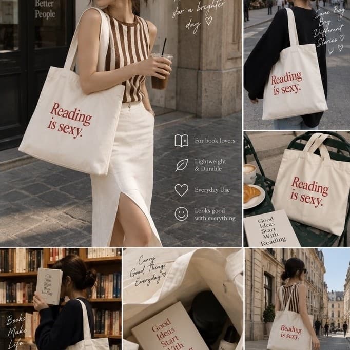 ลดล้างสต็อก 💢 พร้อมส่งในไทย มีส่งด่วน กระเป๋าผ้า สกรีน Reading is sexy รูปที่ 1